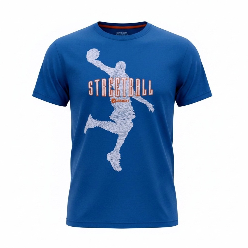 AND1 Streetball Graphic T-Shirt Men's Large Blue Basketball Performance Tee